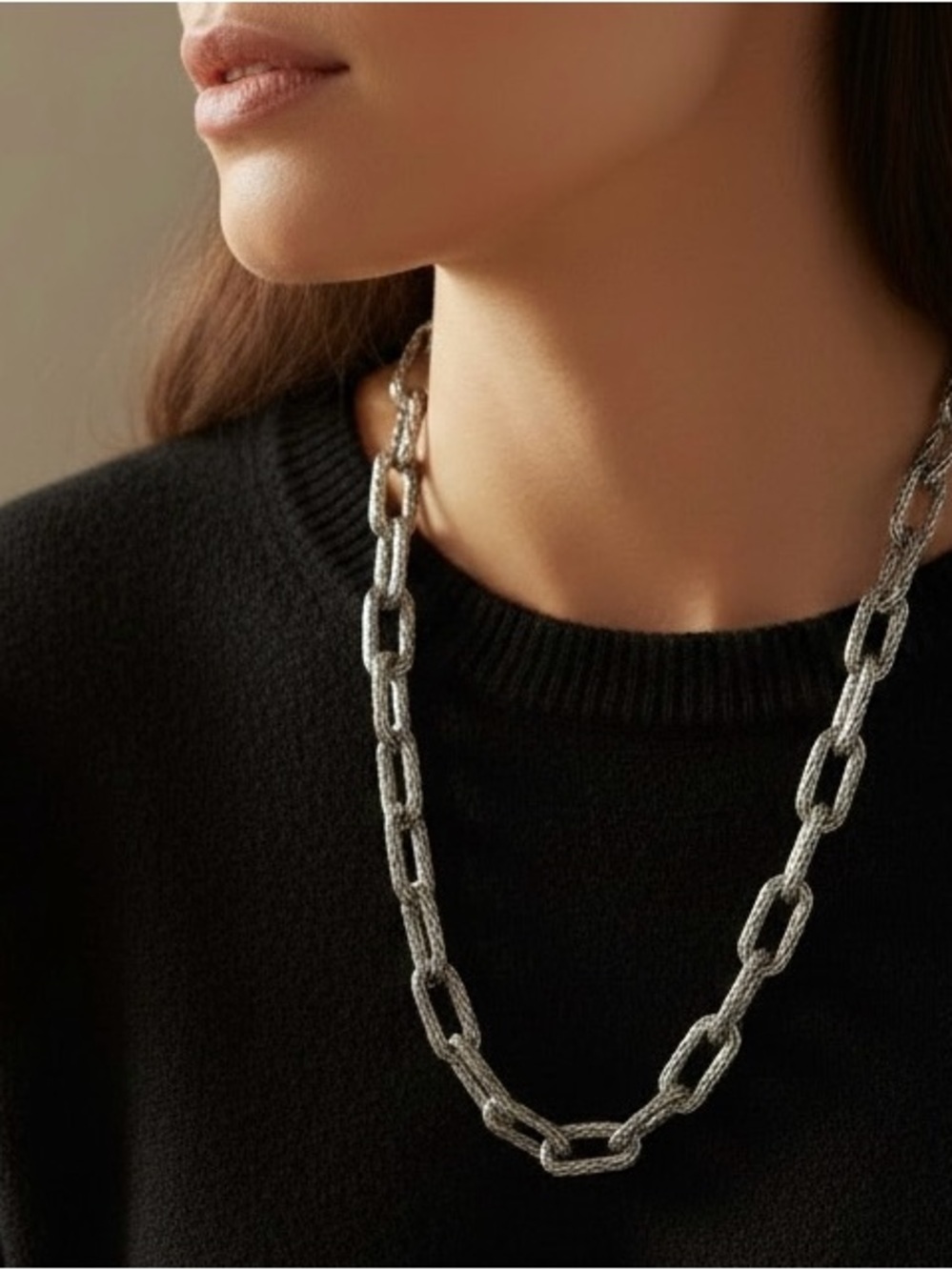 Boutique Silver Mesh Large Link 30” Necklace Chain
